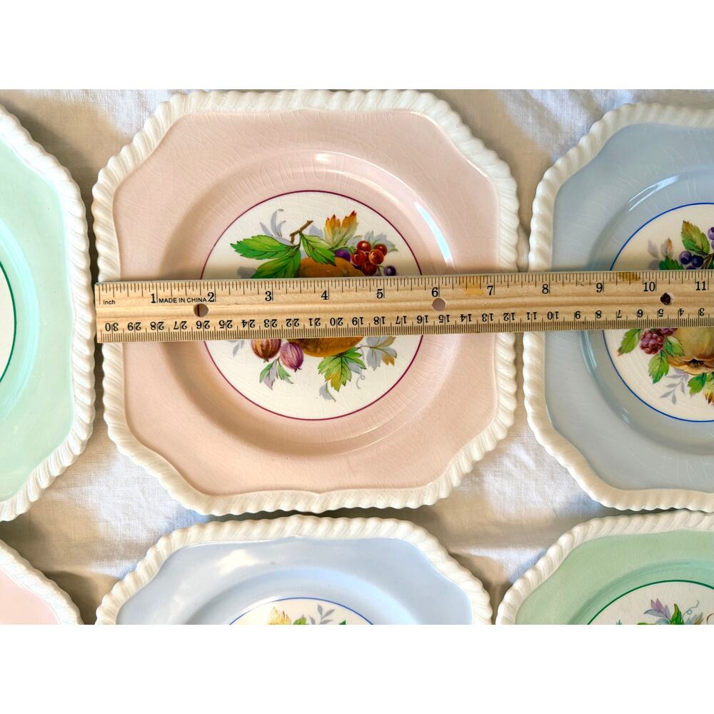 Johnson Bros Old English 6 Pastel Fruit Dessert Plates Green Pink Blue England - Picture 9 of 9